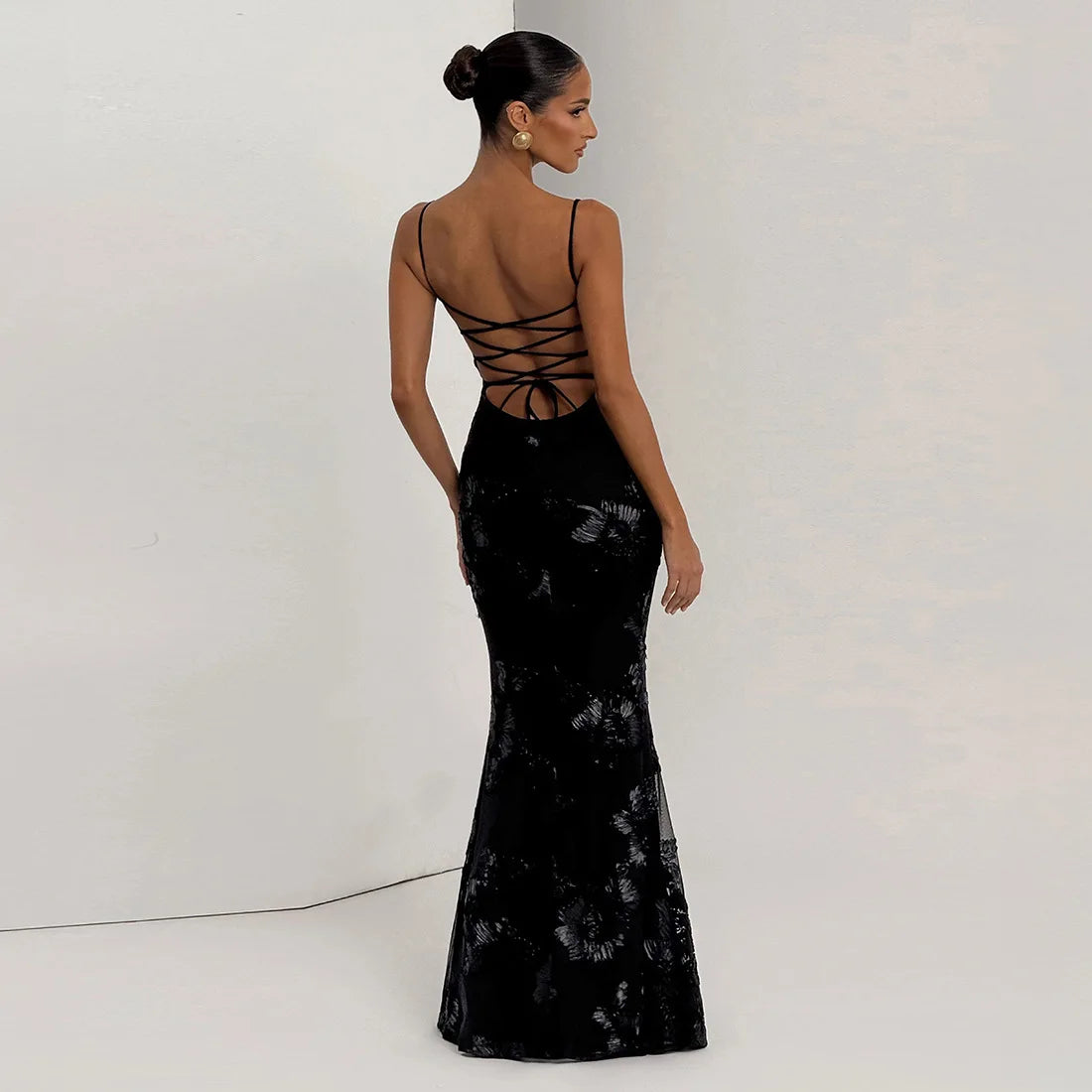 Velora Lace-Up Bandage Maxi Dress
