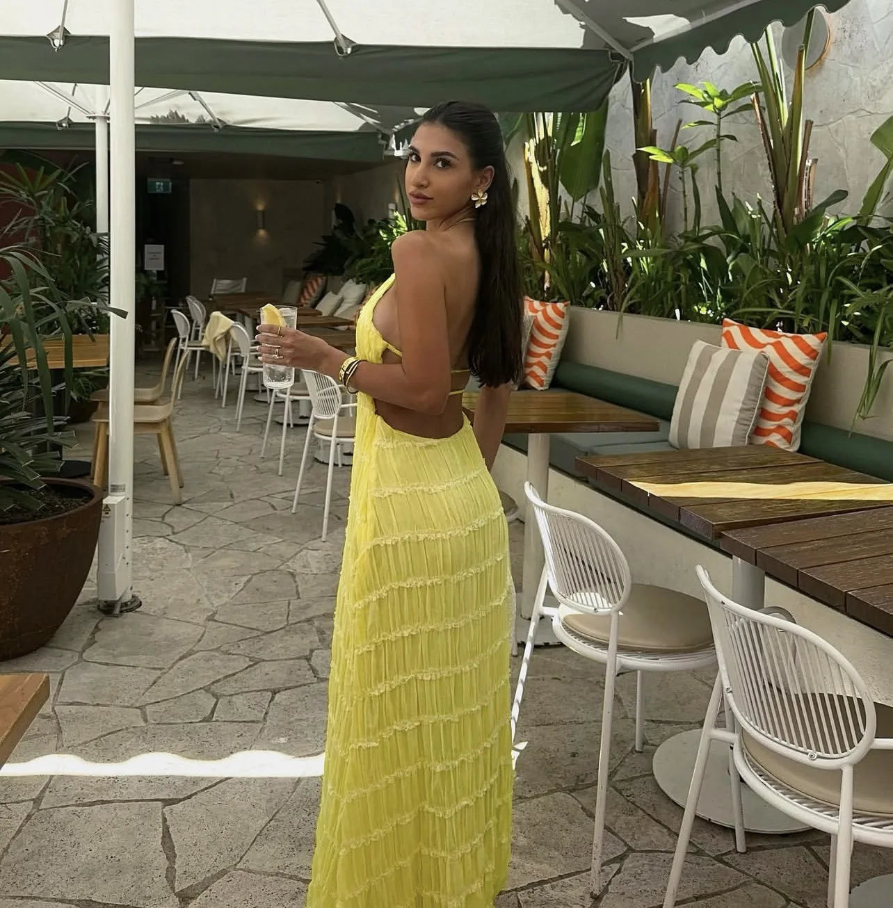 Isla Frill Hem Backless Maxi Dress