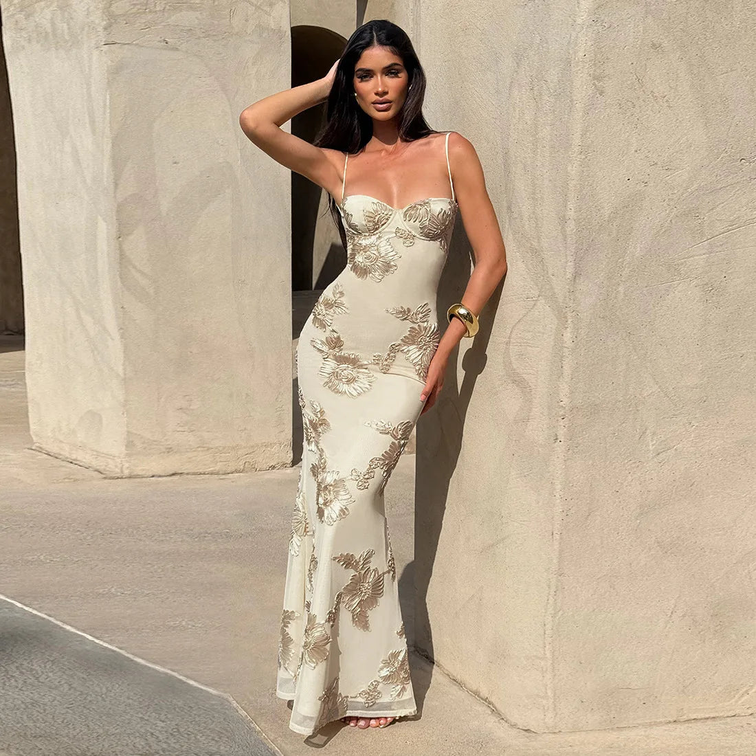 Velora Lace-Up Bandage Maxi Dress