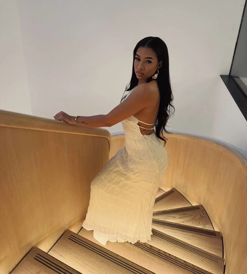 Isla Frill Hem Backless Maxi Dress