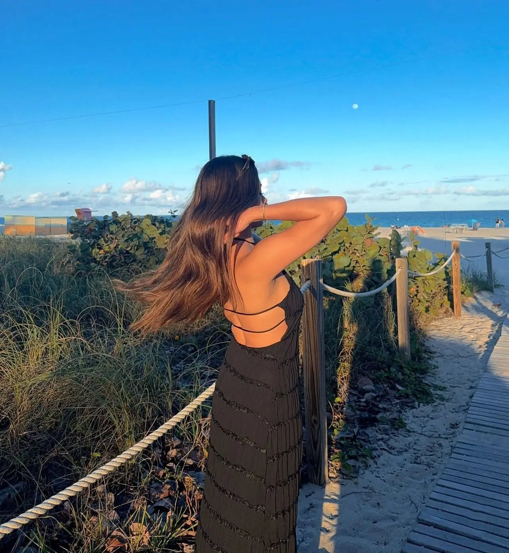 Isla Frill Hem Backless Maxi Dress