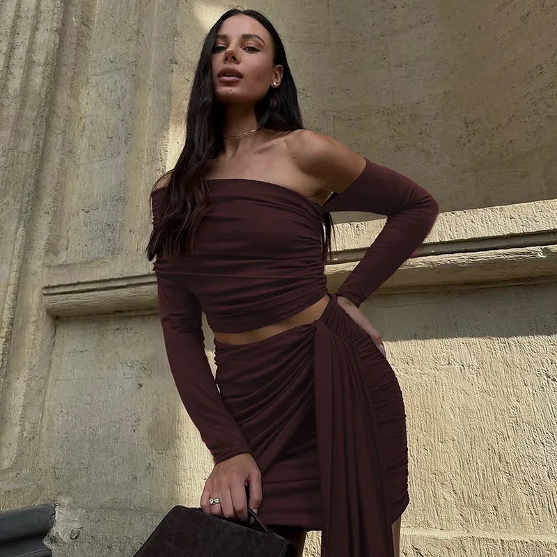 Amara Asymmetrical Ruched Two-Piece Set