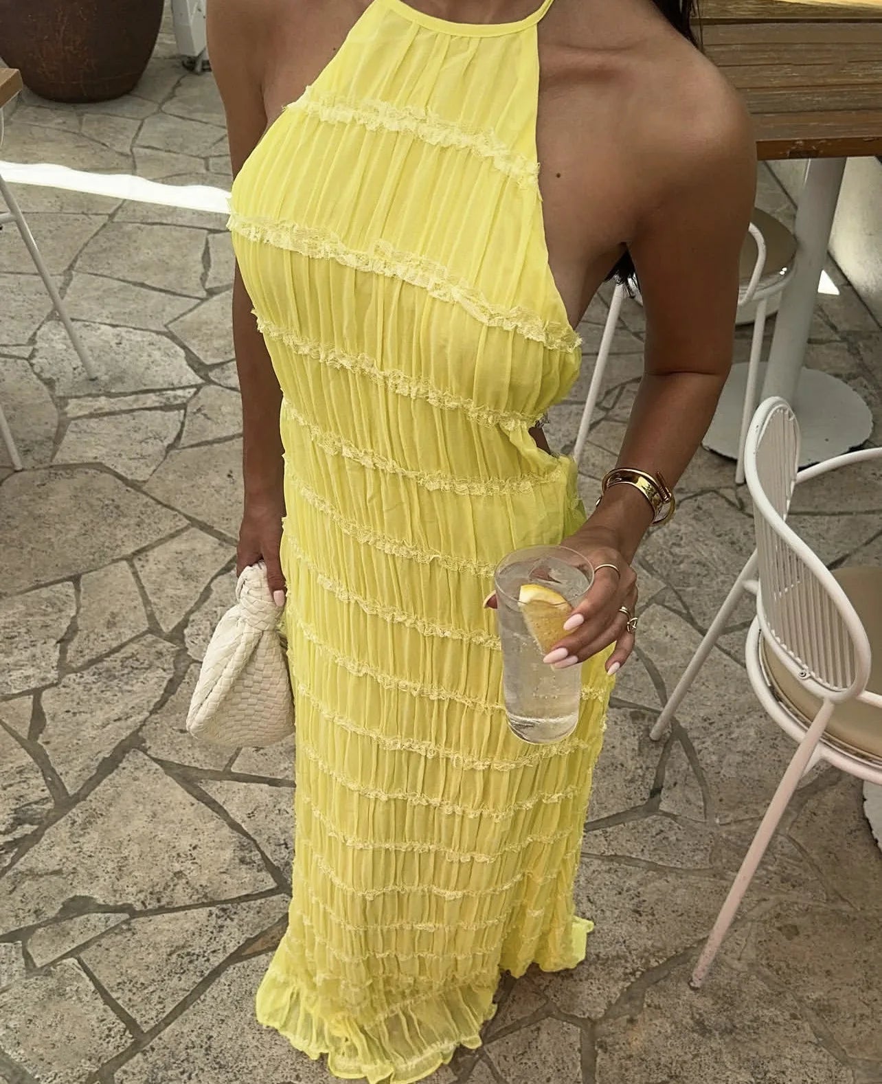 Isla Frill Hem Backless Maxi Dress